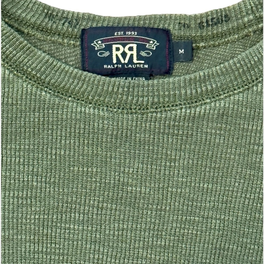 Ralph Lauren Double RL Sage Green Long Sleeve Thermal Waffle Knit Medium - Picture 2 of 3